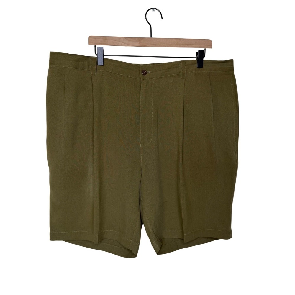 Tommy Bahama Mens Relaxed Pleated Shorts 42 Olive Green 100% Silk Casual Resort
